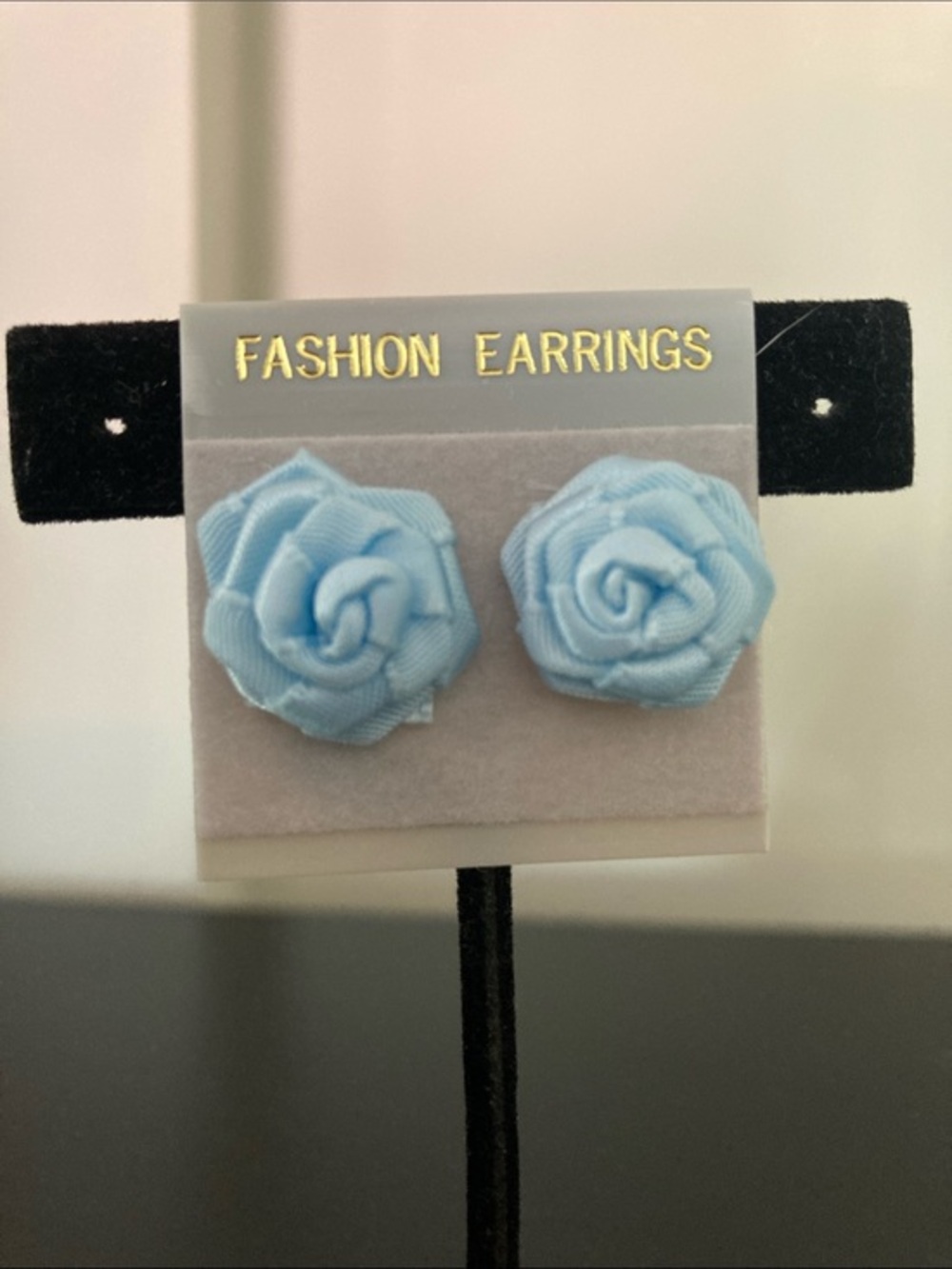 Light Blue Fabric Rose Stud Earrings